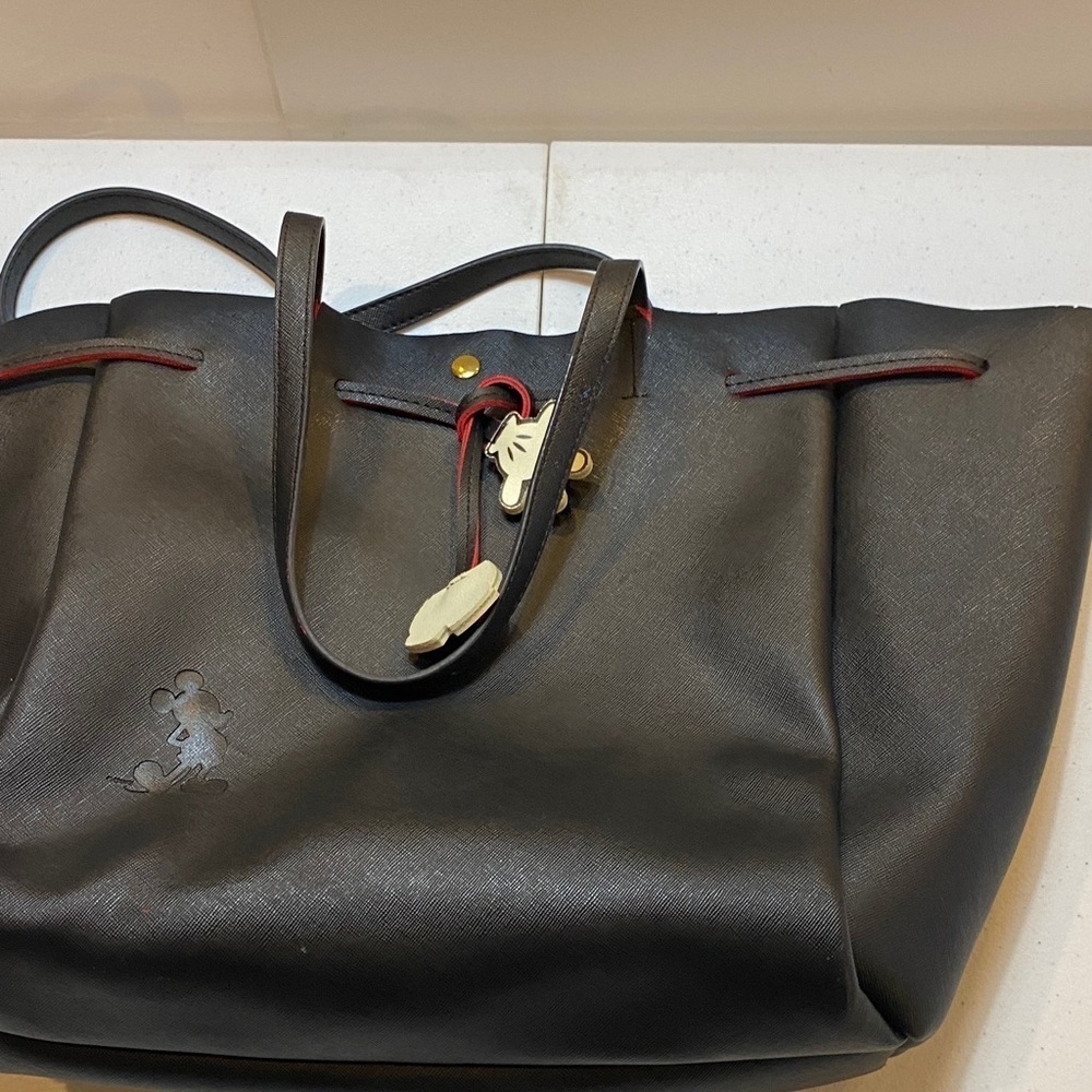 Disney Mickey Mouse Black Leather Tote Bag